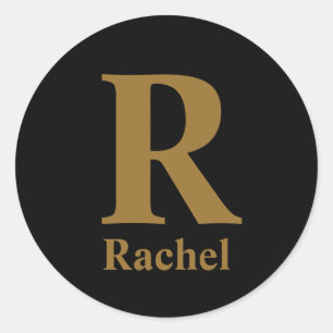 Gold Initial/First/Family Name On Black Classic Round Sticker