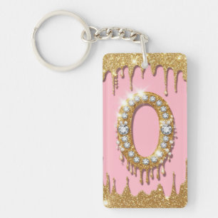 Gold Initial Letter O Diamond Pink Gift For Girl Keychain