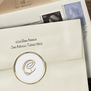 Gold Initial Monogram C Script Any Colour Classic Round Sticker