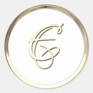 Gold Initial Monogram E Script Any Colour Classic Round Sticker
