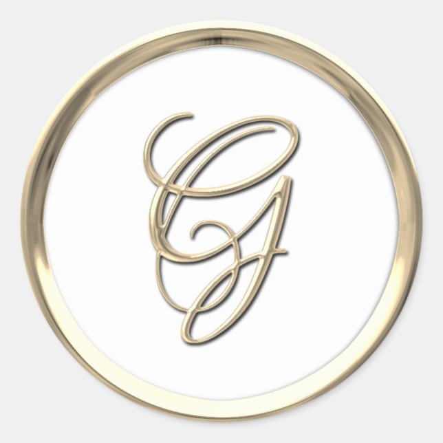 Gold Initial Monogram G Script Any Colour Classic Round Sticker (Front)