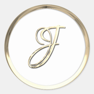 Gold Initial Monogram J Script Any Colour Classic Round Sticker