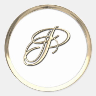 Gold Initial Monogram P Script Any Colour Classic Round Sticker