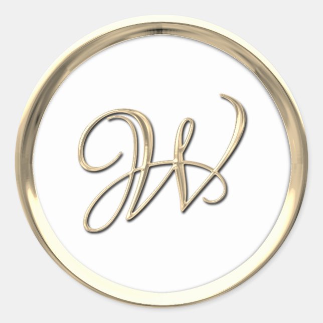 Gold Initial Monogram W Script Any Colour Classic Round Sticker (Front)