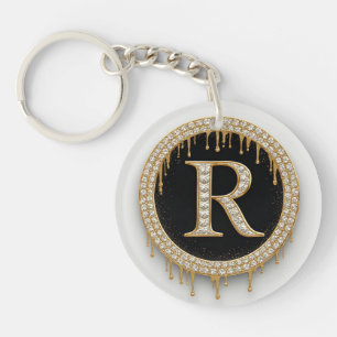 Gold Initial R Black Keepsake Keychain