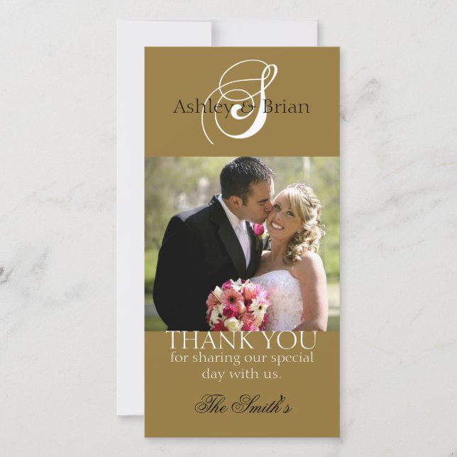 Gold Initial Wedding Thank Photo Cards (Front)