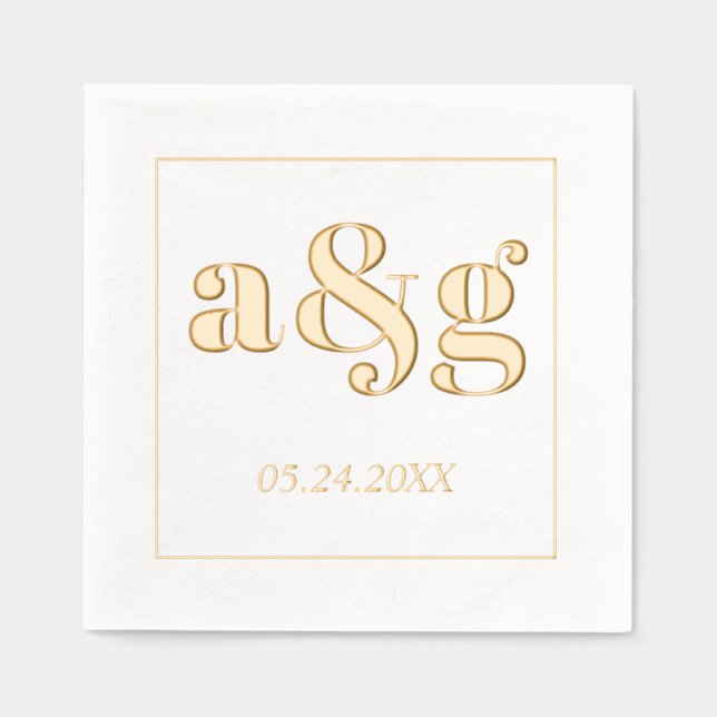 Gold initials bold typography wedding foil napkins (Front)