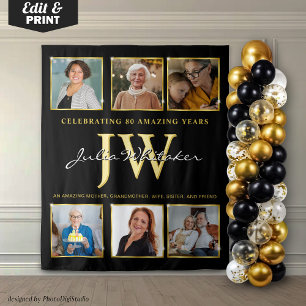 Gold Initials Custom Birthday Backdrop with Photo  Tapestry