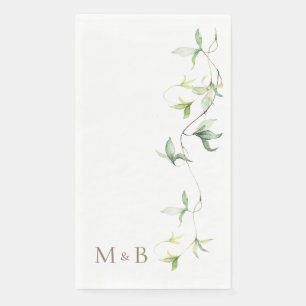 Gold Initials Foliage White Elegant Wedding  Napkin