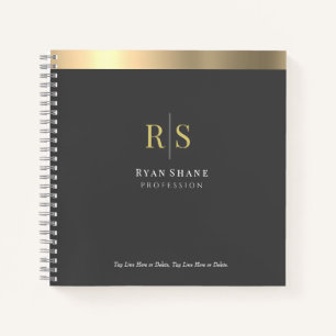Gold Initials & Stripe, Name Occupation, Dark Grey Notebook