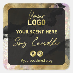 Gold Ink Holographic Glitter Soy Candle Labels