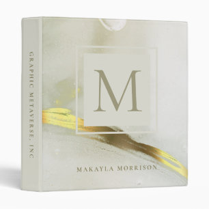 Gold Ink Monogram Abstract Home Office School Binder
