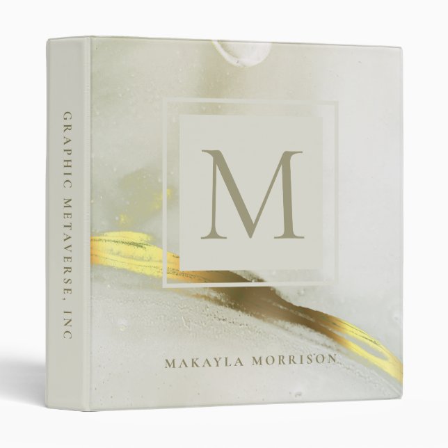 Gold Ink Monogram Abstract Home Office School Binder (Front/Spine)