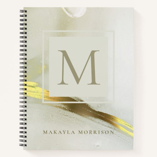 Gold Ink Monogram Abstract Home Office School  Notebook (Front)