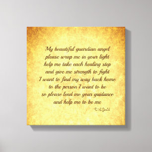 Gold inspirational Angel recovery poem art Canvas Print