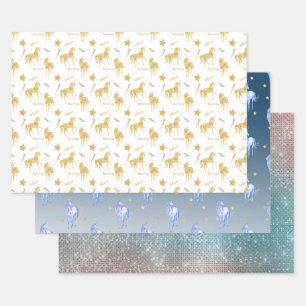 Gold Inspirational Unicorn Birthday Wrapping Paper Sheet