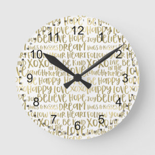 Gold Inspirational Words Round Clock