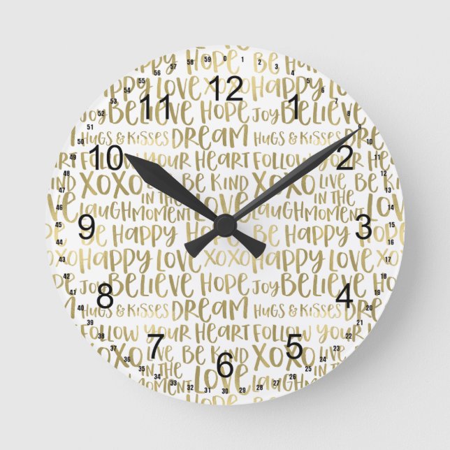 Gold Inspirational Words Round Clock (Front)