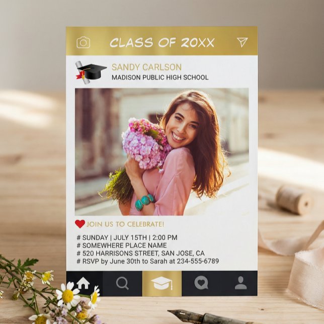 Gold Instagram Frame Photo Graduation Announcement (Creator Uploaded)