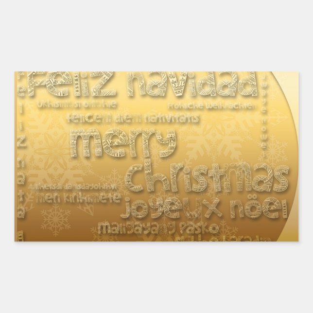 Gold International Christmas Rectangular Sticker (Front)
