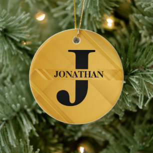 Gold Intersecting Initial Letter Name Typography Ceramic Ornament