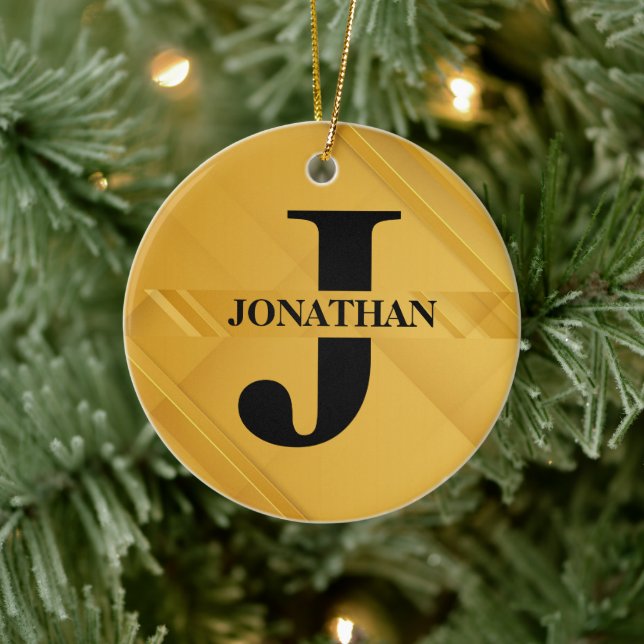 Gold Intersecting Initial Letter Name Typography Ceramic Ornament (Tree)