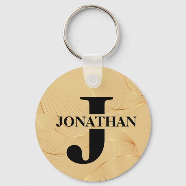 Gold Intersecting Initial Letter Name Typography Keychain (Front)