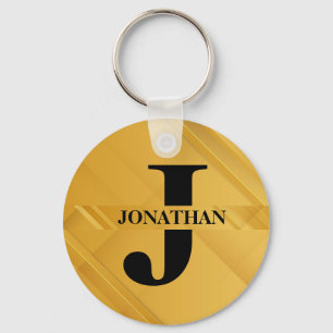 Gold Intersecting Initial Letter Name Typography Keychain