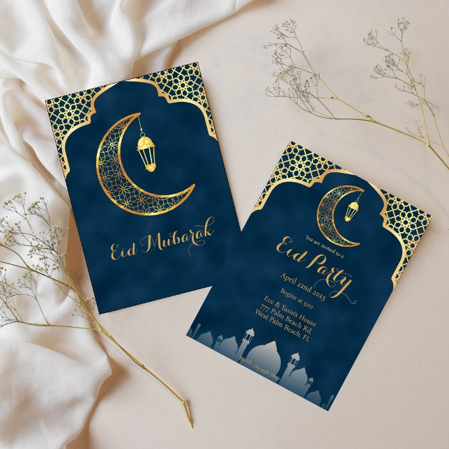 Gold Islamic Art Moon Eid Party Eid Invitation (Creator Uploaded)