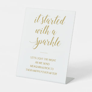 Gold It Started With A Sparkle Wedding Sparkler Pedestal Sign
