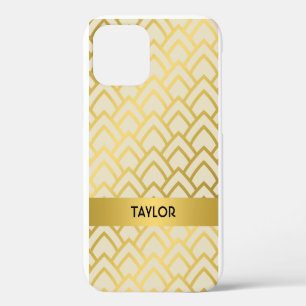 Gold Ivory Art Deco Geometric Pattern Personalize iPhone 12 Case