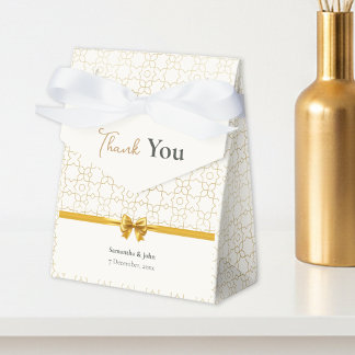 Gold & Ivory Art Deco Pattern with Bow Wedding Favor Box