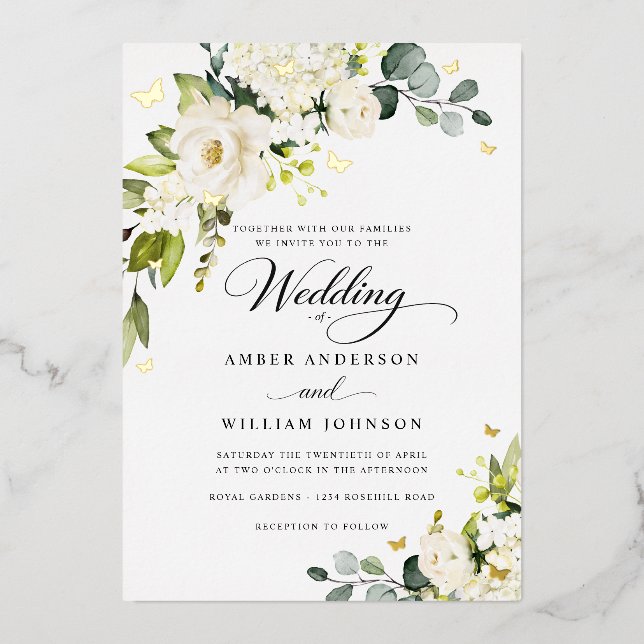 Gold Ivory Floral Butterfly Wedding  (Front)