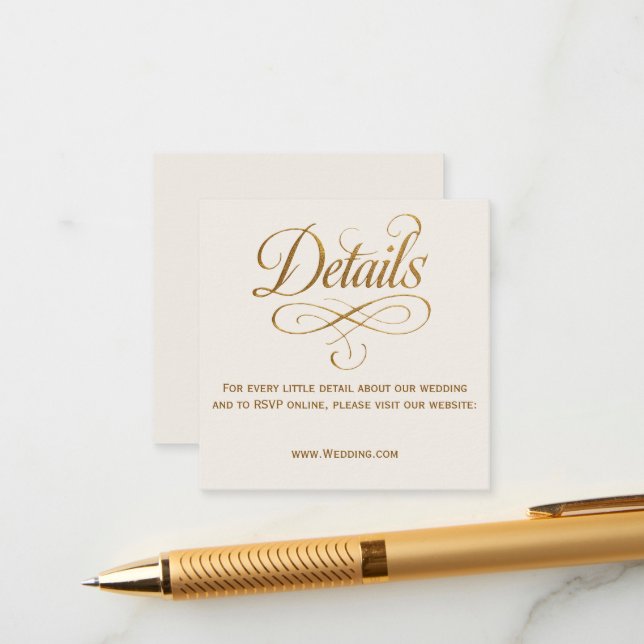 Gold & Ivory QR Wedding Details Card (Front/Back In Situ)