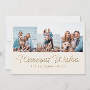 Gold Ivory Warmest Wishes Christmas Photo  Holiday Card