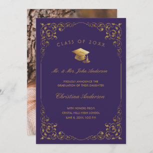Gold Ivy Script From Parents Purple Graduation Announcement