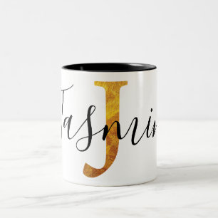 Gold 'J' Monogram w/ Personalized Name Two-Tone Coffee Mug