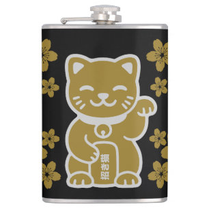 Gold Japanese Maneki-neko Hip Flask
