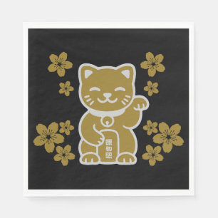 Gold Japanese Maneki-neko Napkin