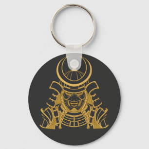 Gold Japanese Samurai Kabuto Helmet and Mempo Mask Keychain