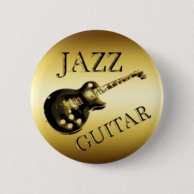 GOLD JAZZ GUITAR 2 INCH ROUND BUTTON (Front)