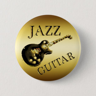 GOLD JAZZ GUITAR 2 INCH ROUND BUTTON