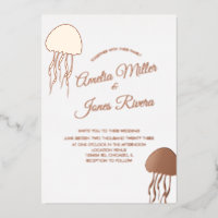 Gold JellyFish Wedding Pressed  Foil Invitation