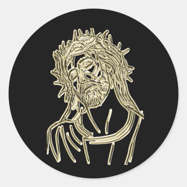 Gold Jesus looking up to god glimmering brightly Classic Round Sticker (Front)