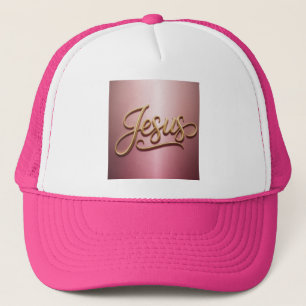 Gold Jesus Script Pink  Trucker Hat