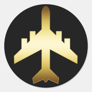 GOLD JET AIRPLANE CLASSIC ROUND STICKER