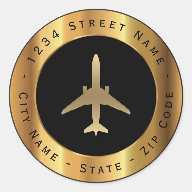 Gold Jet Airplane Return Address Label (Front)