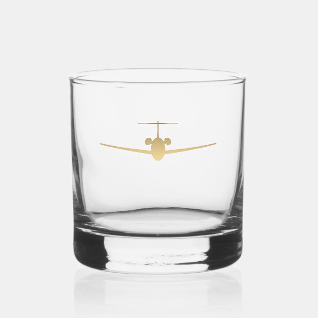 Gold Jet Airplane Whiskey Glass (Front)