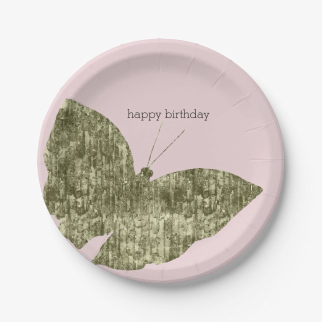 Gold Jewel Butterfly Birthday Paper Plate (Front)