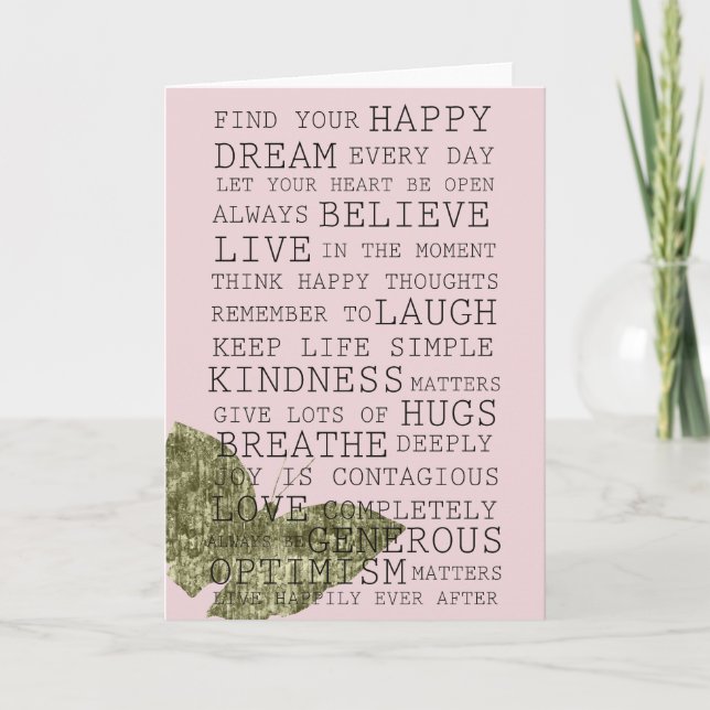Gold Jewel Butterfly with Inspirational Words Card (Front)